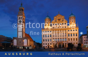 75-431 Augsburg - Rathaus und Perlachturm Nacht (Magnet)