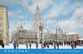 75-862 München - Marienplatz & Rathaus im Winter (Magnet)