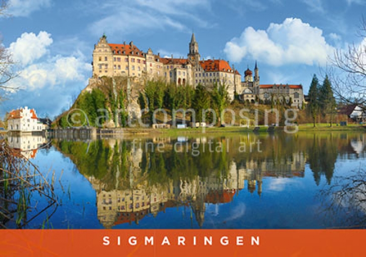 76-019 Sigmaringen - Hohenzollernschloß (mit Wasserspiegelung) (Magnet)